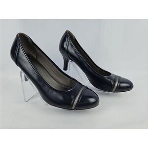 Vintage Naturalizer Black Pumps Heels with patent cone heel sz 8